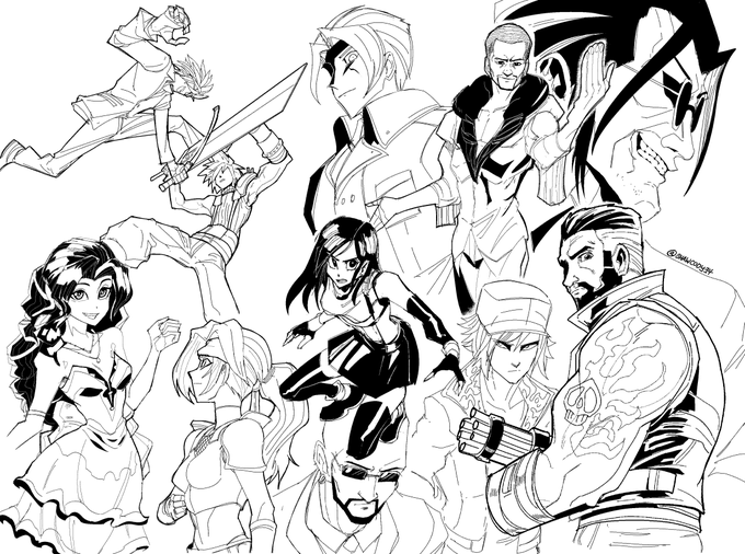 #FF7/#FFVIIRemake sketches. Made platinum for the first time in a game ever! 