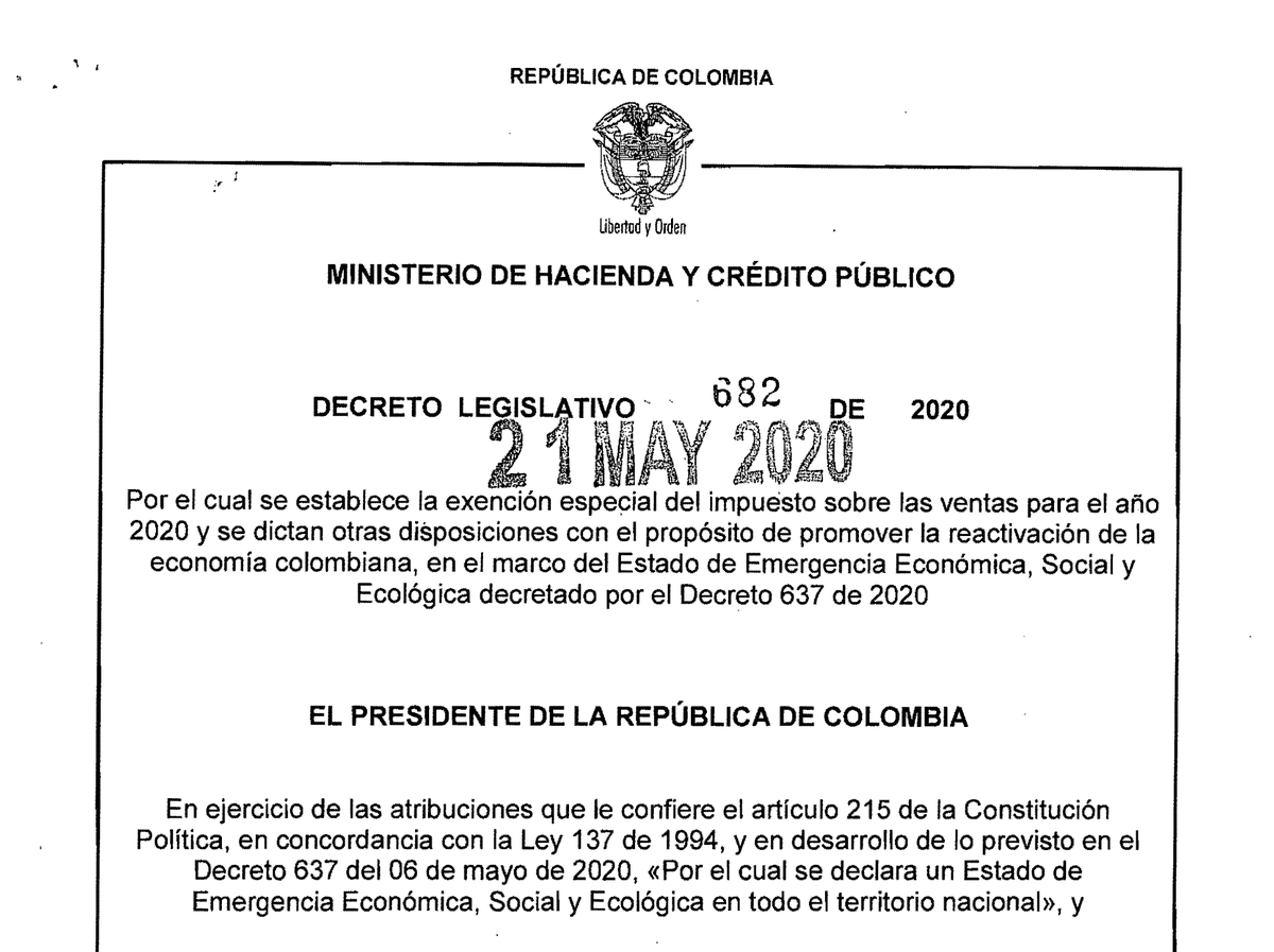 orcontable's tweet photo. El @MinHacienda, a través del Decreto 682 de 2020, redujo las tarifas del impuesto al consumo para los servicios de restaurante al 0% hasta 31/12/20, y excluyó del impuesto sobre las ventas el arrendamiento de locales comerciales hasta 31/07/2020. 

Info: https://t.co/8HnVSNcRaF https://t.co/F4G1oCUrXi