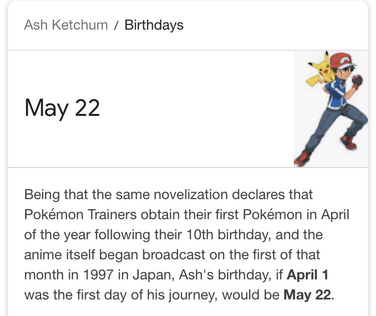 JPRPT98's tweet photo. Today, May 22nd, is Ash Ketchum’s 34th birthday. He is turning 10 years old. https://t.co/YfyypwzNRa