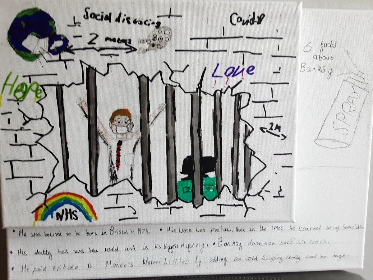 wooltonprimary's tweet image. Lewis created his amazing work in the garden &amp;amp; Oscar completed some fantastic art in the style of Banksy! #WPSHomeLearning 🎨⭐️