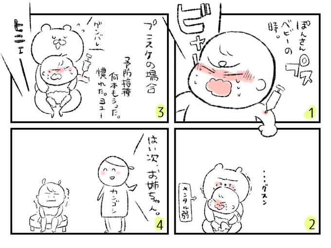 予防接種ってもらい泣きしませんかwわたしだけですか…
だって聞いたこともない声で泣くんですよ?
赤子が痛くて泣いてたらつられてしまうメンタル最弱者です。
こんなちいさいのに頑張ってる?的な。
わたしは今日ももらい泣きして涙ぐみました…
4歳につられて…w

#オヨネ絵日記 