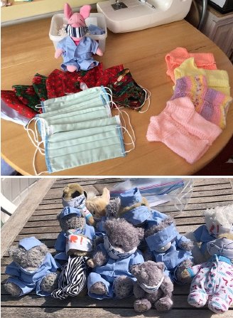 Gill, a PHP resident has been busy during lockdown. She’s made face masks for friends &amp; neighbours. Scrub bags in support of <a href="/OfficialFTLOS/">fortheloveofscrubs@outlook.com</a>, helped with an appeal to support younger patients, by making scrubs outfits for teddies &amp; knitted baby coats for <a href="/PooleMaternity/">Poole Maternity Hospital</a> hospital!