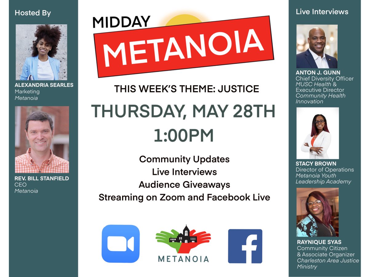 MetanoiaSC's tweet image. Next week, we launch our first interactive online experience to keep us connected and focused on the work ahead. Register on Zoom today or tune-in to Facebook.