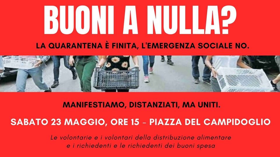 La quarantena è finita, l'emergenza sociale no.
Domani, sabato 23 maggio alle ore 15, saremo in piazza del Campidoglio perché non vogliamo che questa crisi economica e sociale sia pagata come sempre dalle fasce più deboli.
Comunicato dell' Arci Roma ➤ bit.ly/3g9Q6Z7