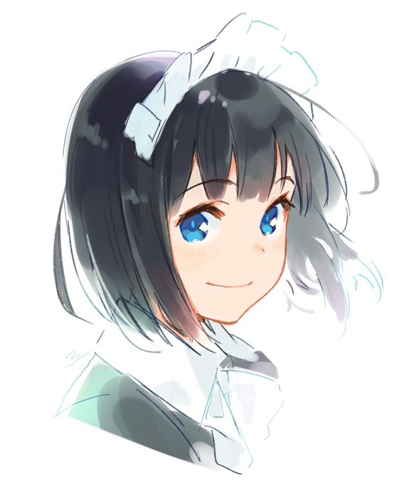 1girl solo white background maid headdress smile blue eyes bangs  illustration images