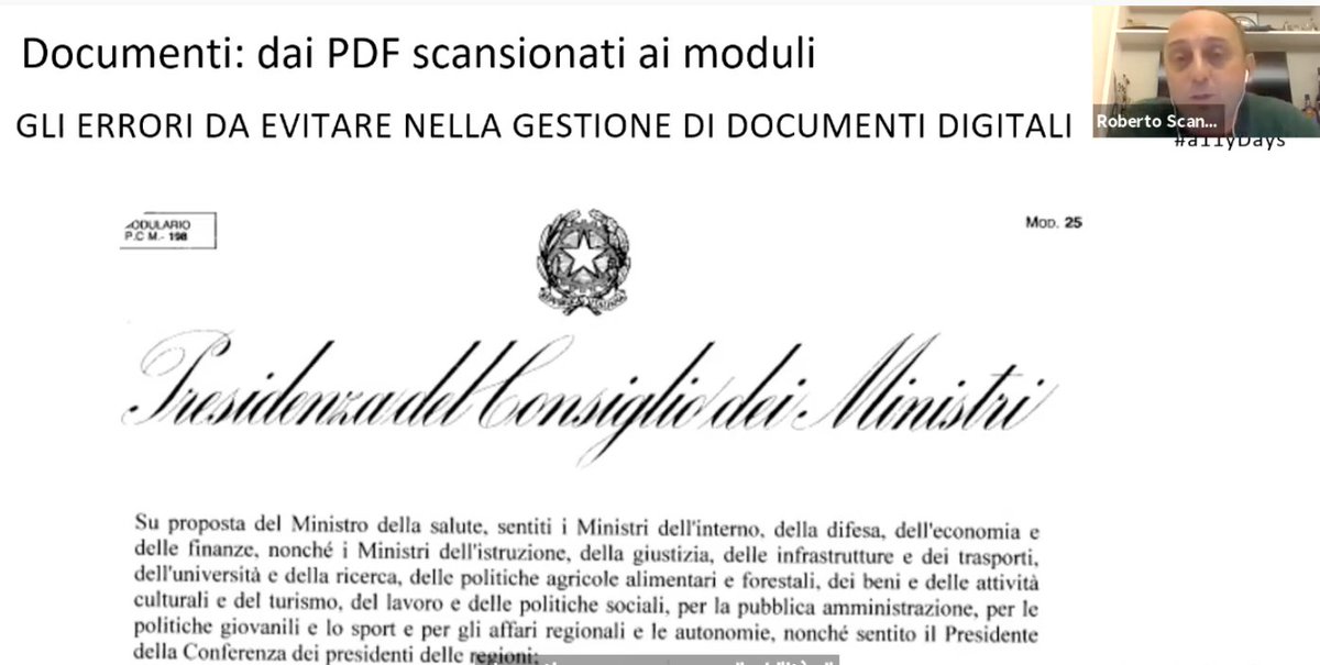 Le scansioni sono l'incubo delle persone non vedenti perché non sono leggibili dai screen reader. 
- Roberto Scano, presidente <a href="/iwaitaly/">IWA Italy</a> 
#a11ydays #GAAD2020 #GAAD