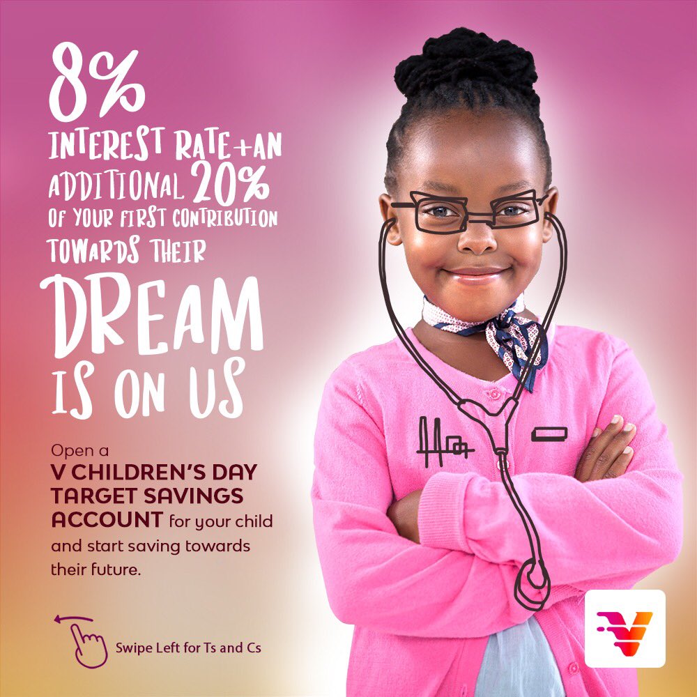 vbankng's tweet photo. For Children’s Day, V plans to do something different for the Kids.

As part of our goal to give more to our customers, you can now plan for the future of your kids by creating a target savings account for them.

Get additional 20% in the first month of saving...1/2 https://t.co/EHGYbg7YRO