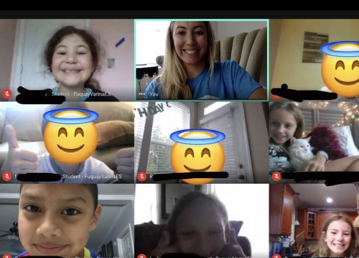 KatlinLandis's tweet photo. Celebrating a happy and successful Brain-Based Smart Start during Google Meet, earlier this week. Seeing my students always brings a smile to my heart. 💕@FuquayVarinaES #fvesvirtuallearning https://t.co/iRT0Trarj2