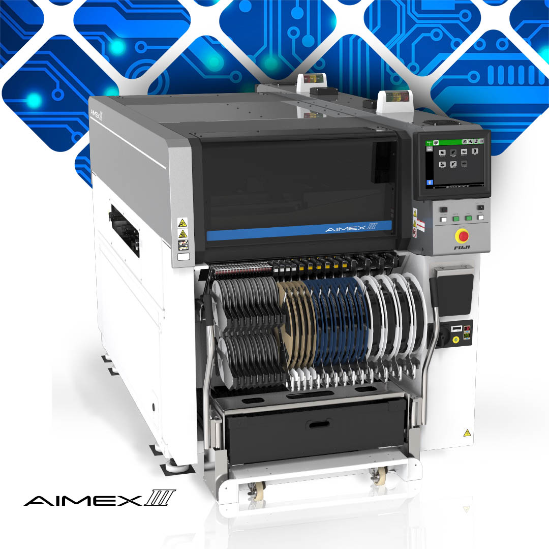 fujiamerica's tweet photo. High accuracy, cost effective solution for low to high volume and low to high mix applications. Contact your Fuji Representative for more information on AIMEXIII today.  #FujiAmericaSolutions #FujiSmartFactory #FujiSMTsolutions https://t.co/IX3q6s3m6e