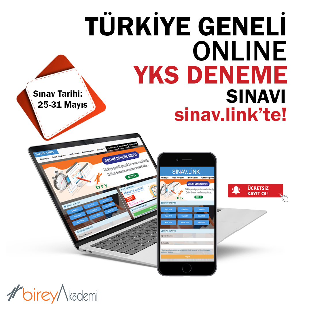 ✏ Türkiye’nin kaliteli yayıncısından gerçek sınavı aratmayacak online deneme sınavı!
💻sinav.link adresinden ücretsiz kayıt ol!💻
↘Katılım Kodu: TR6-9KILN-FABI5↙