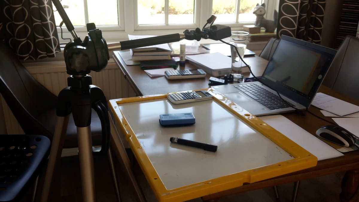 SCDMaths's tweet image. Home made visualiser using a go-pro (found a use for it in lockdown, there's precious little action about) and a tripod, fisher price white board and a laptop.
Its been tested and the system is ready to go after half term