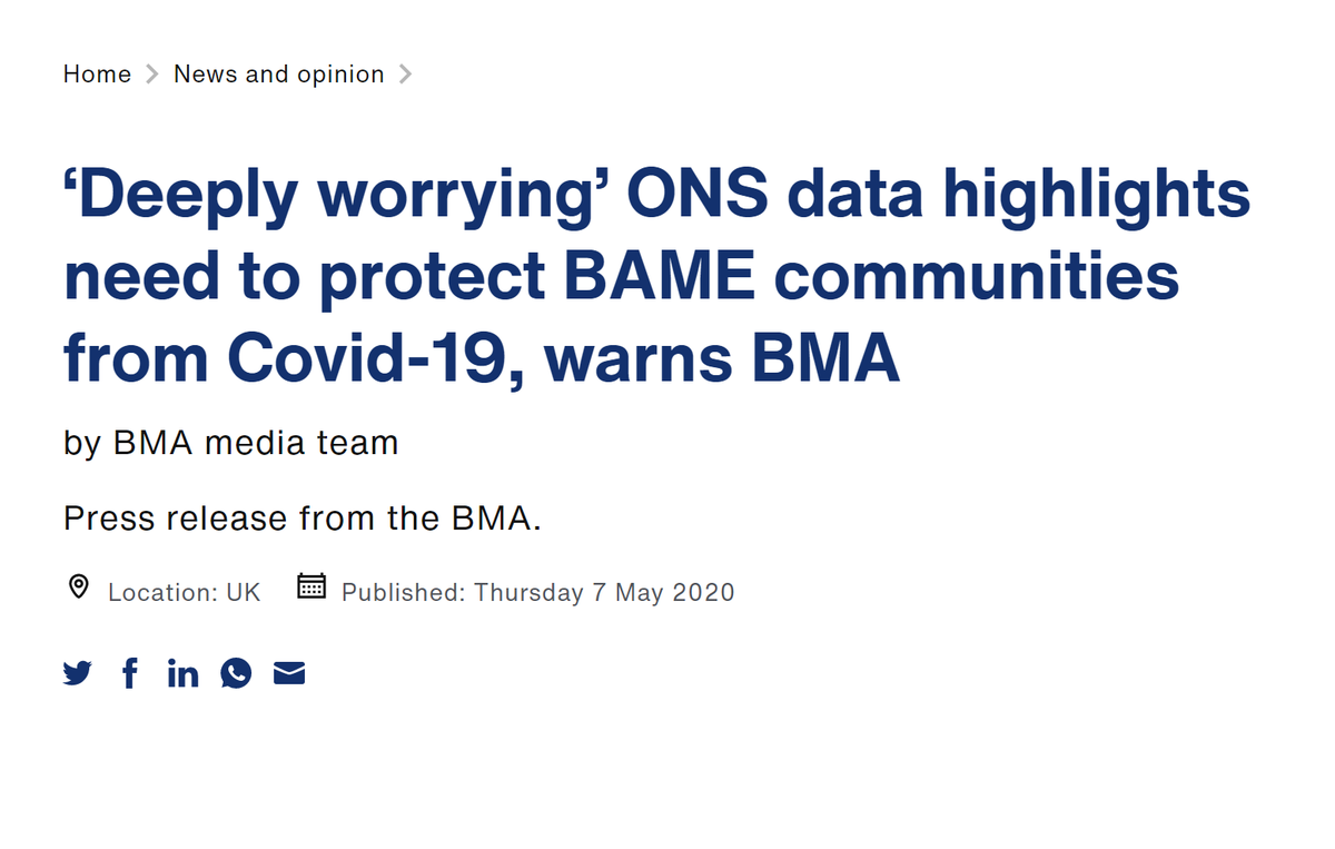 The major driver behind this work has been the clear emerging evidence of the disproportionate effects of   #COVID19 on different ethnicities.  @TheBMA was one of the first organisations to highlight this impact on BAME communities publicly and to call for an review into this