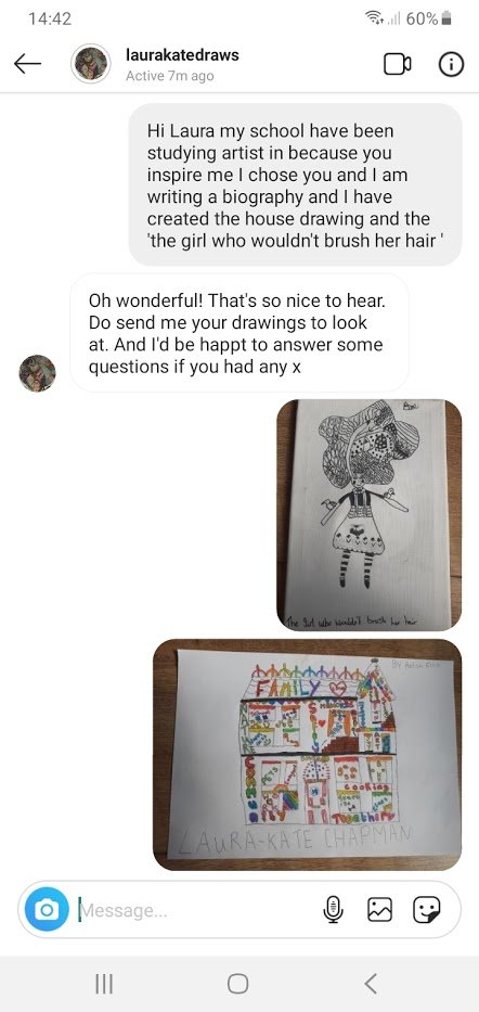 wooltonprimary's tweet image. Aelish chose to study Laura Kate Chapman&apos;s art and received a lovely response! Well done Aelish and thank you to @LauraKateDraws #WPSHomeLearning 🎨⭐️🎨