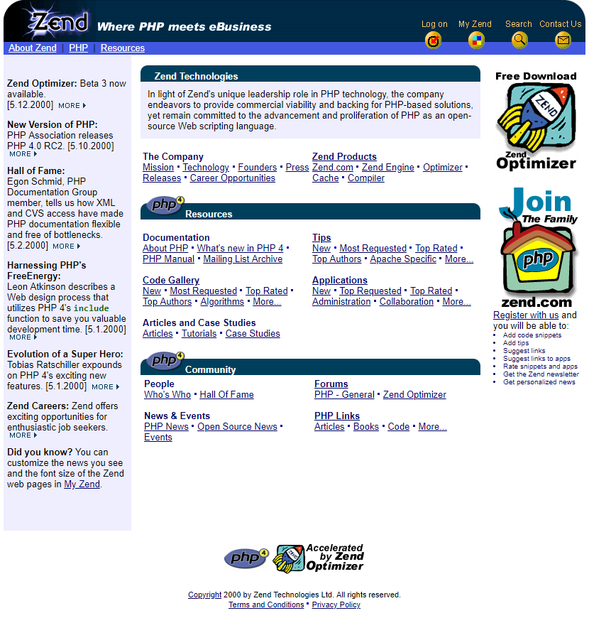 WebDesignMuseum's tweet photo. Happy 20th Birthday PHP 4.0 and Zend Engine! On May 22, 2000, a pair of Israeli programmers, Zeev Suraski and Andi Gutmans, completely rewrote the interpreter used in PHP and created version PHP 4.0. https://t.co/g6FhRs7suH #PHP #PHP4 #Zend #ZendEngine #InternetHistory https://t.co/9kEt5NO10z