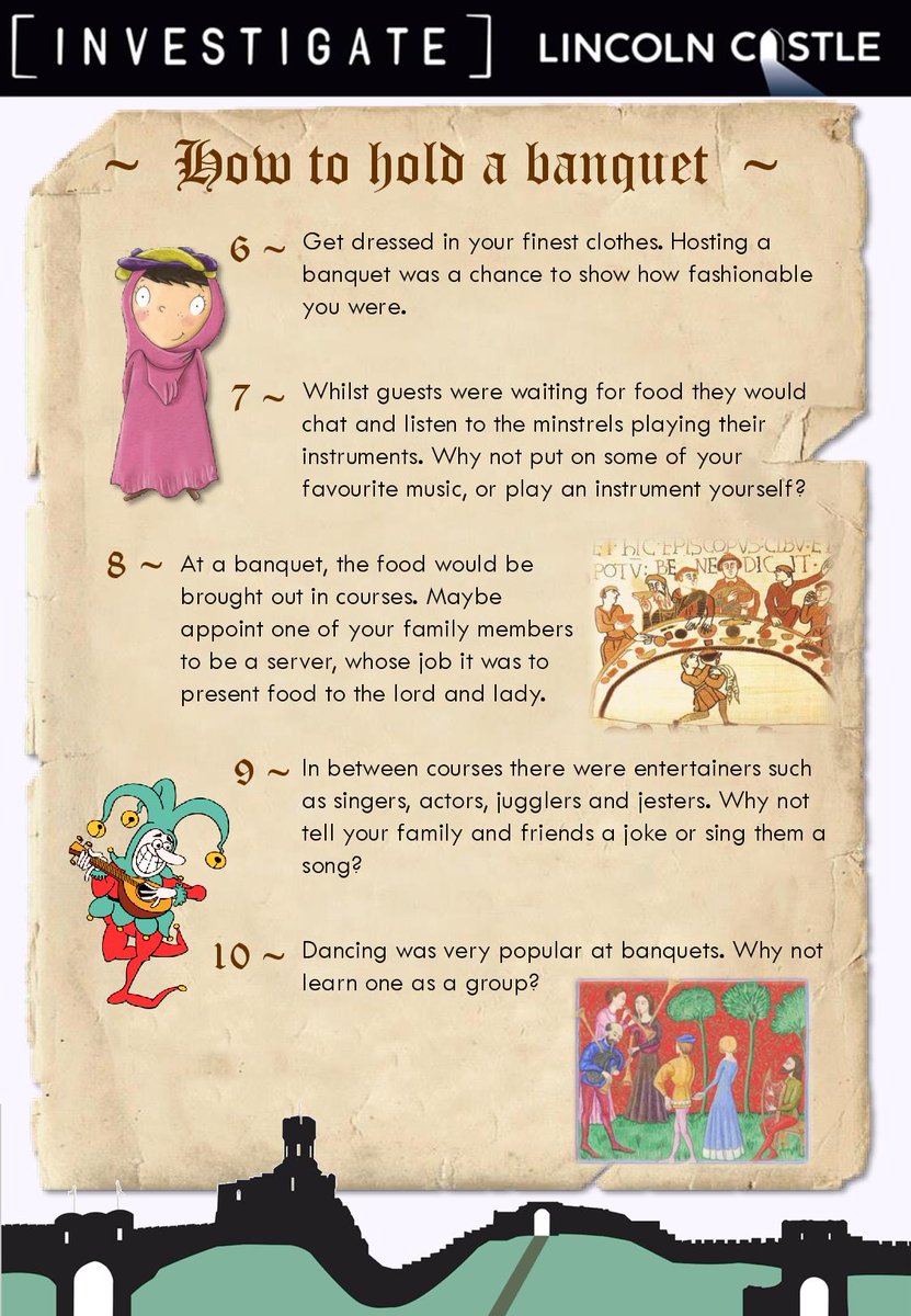 🎺Hear ye, Hear ye! 🎉
You all must be here for the Medieval Staycation!
Now no medieval party is without a grand banquet?

Why not have a go at our 10 step guide to medieval banqueting 🍗
bit.ly/3emvI5l
#lincolncastle