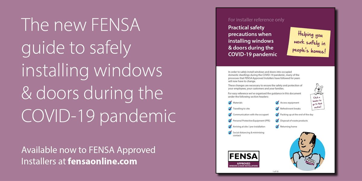 We're helping #FENSA Approved Installers plan a safe return to #installing in people's homes ➡️ all our installers now have access to our new guide to Practical #Safety Precautions When Installing #Windows &amp; #Doors During #COVID19.

Get your copy at fensaonline.com