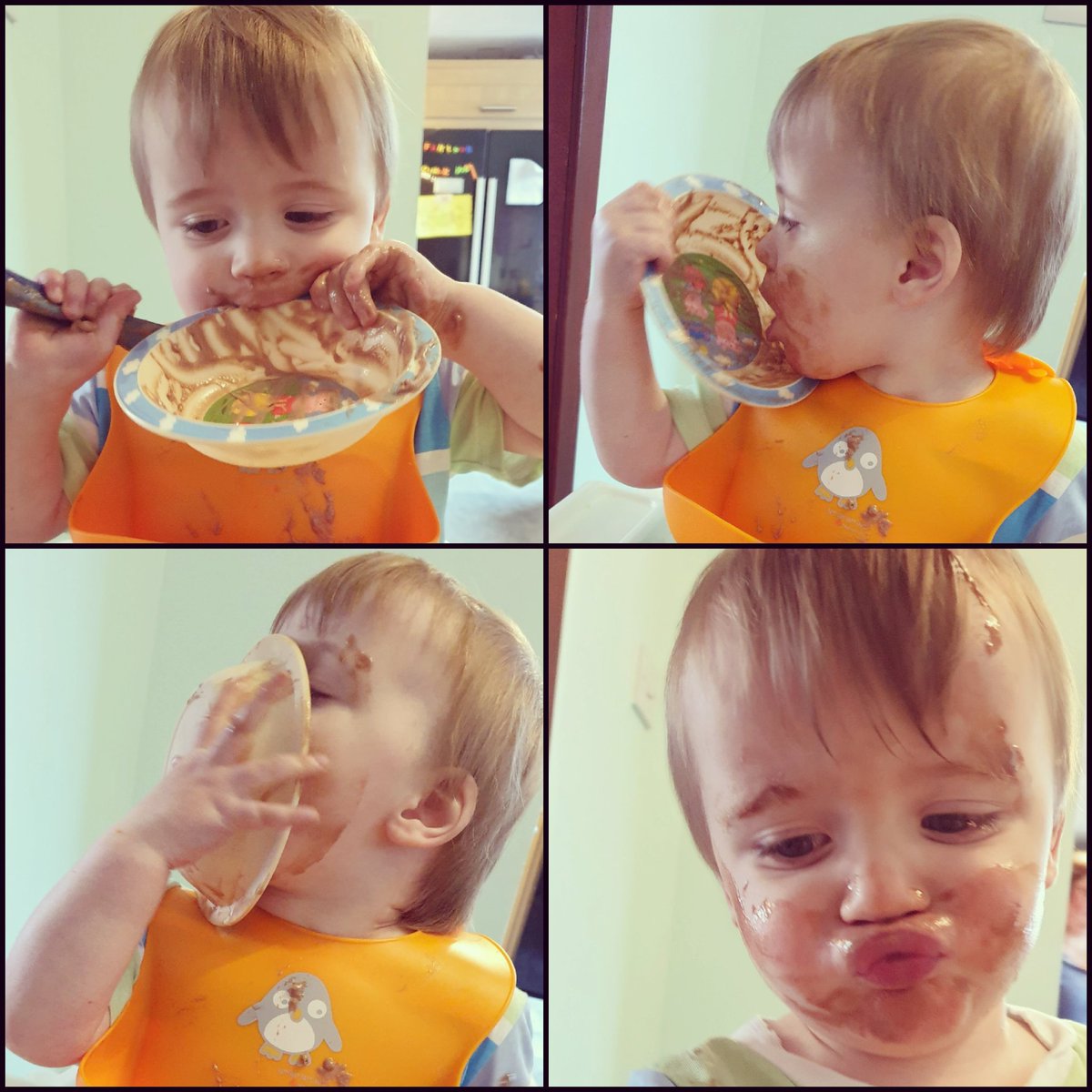 Blanchy13's tweet photo. That time when you don't believe your mum that the pudding is all finished! #babyledweaning #puddingface #chocolateface #lickthebowl https://t.co/ZMzxLCPVvR