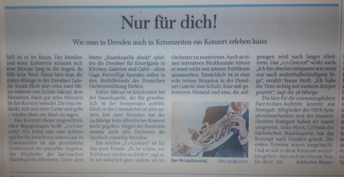 Gekürzter Bericht von @epdOst @epd_news in der @freie_presse über die #1to1concerts @StaatskapelleDD