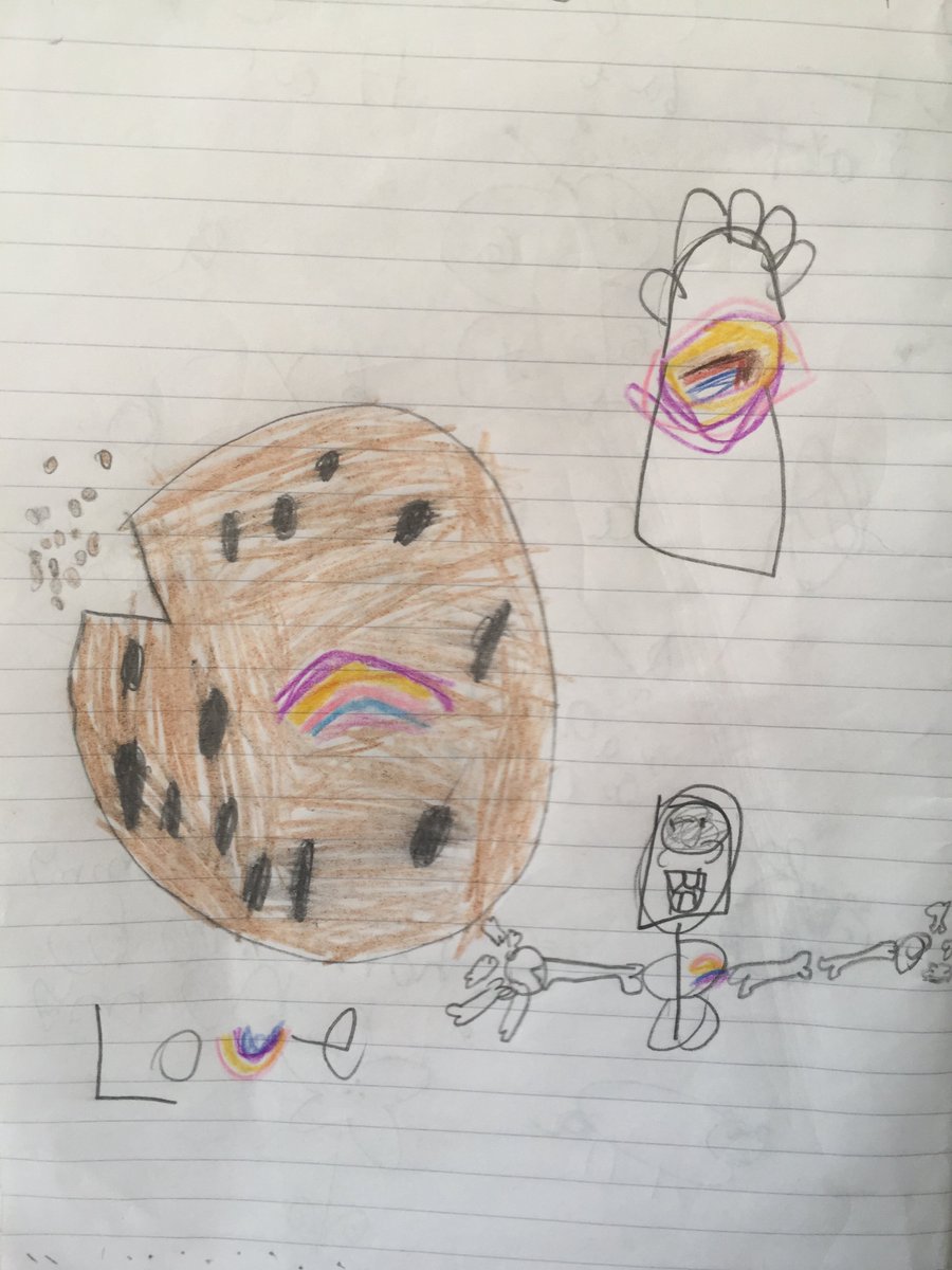 L and R had fun with this week's challenge. L drew a man painting a rainbow, while a girl is sliding down it. R drew rainbow icing on a cookie, a rainbow bracelet, a rainbow heart and wrote love with a rainbow 'v'. <a href="/StLawrenceCEPr1/">StLawrenceCEPrimary</a>
