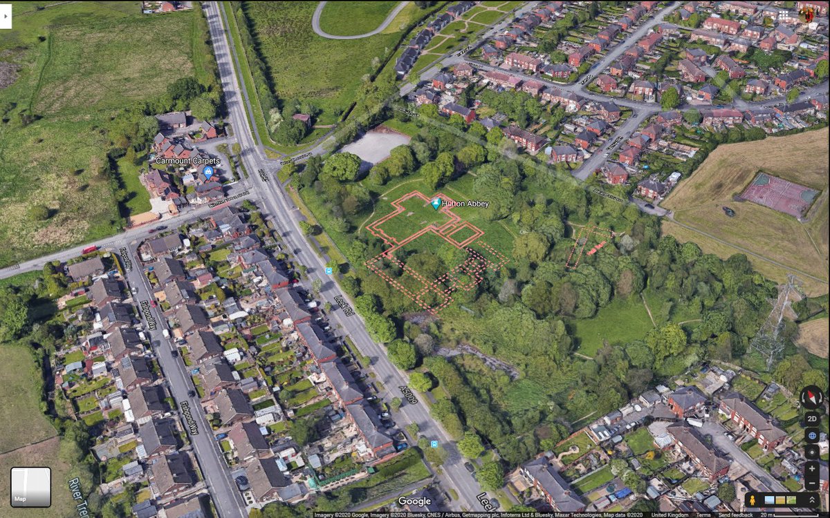 Hulton Abbey, another Cistercian house! Outside Stoke-on-Trent! £87 gross! But it did have an absurdly dinky four-bay nave. f.1219: did it never have laybrothers hence no choir for them? Only accurate plan I could get hold of was of these archaeological trenches dug in 1989.