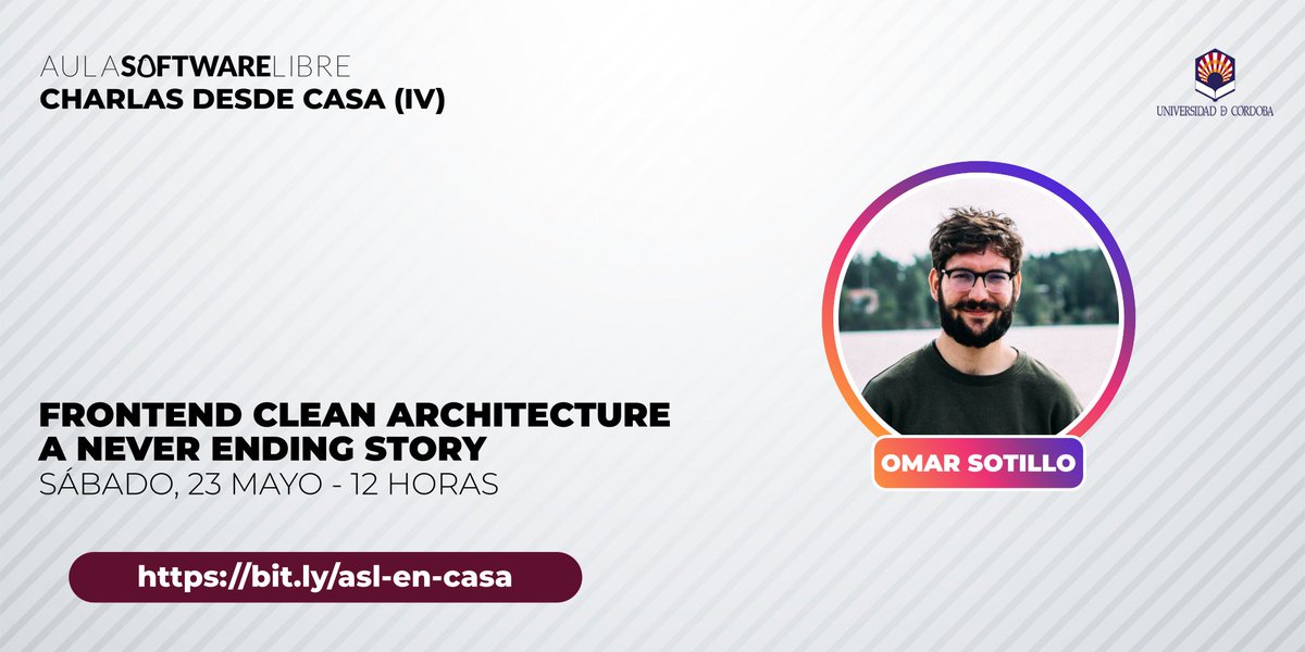 AulaSL's tweet photo. Como mañana no podemos ir a la #FeriaDeCórdoba, vamos a estar en streaming con @okubico hablado de  #CleanArquitecture en el #frontend y al terminar estaremos un rato de networking como si estuviéramos en el Arenal.

https://t.co/yJKZFuipnD https://t.co/B7bjwmF2Sf