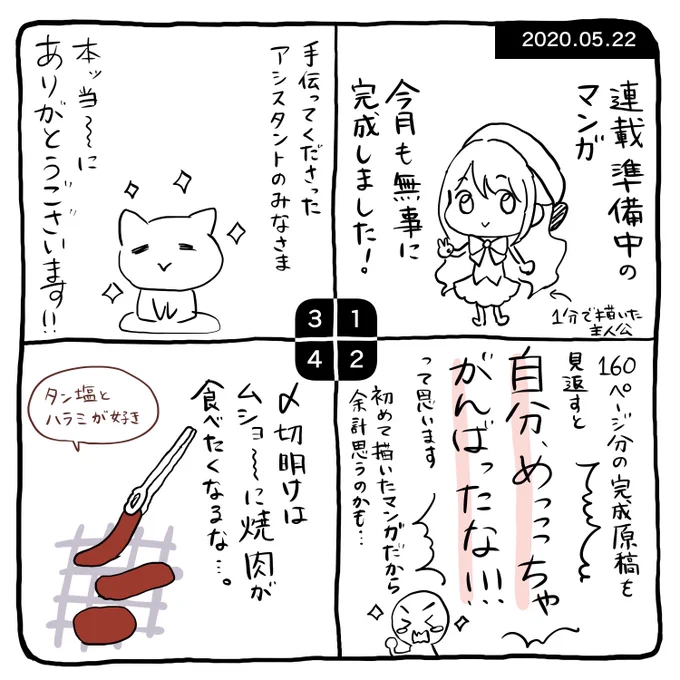 〆切開け
焼肉付き合ってくれる友達募集中?(東京ですが)
今はお店行けませんが…緩和されたら行きたい。
おうち焼肉も好きです?

 #コルクラボマンガ専科 課題8回目
#絵日記リリ
#漫画 