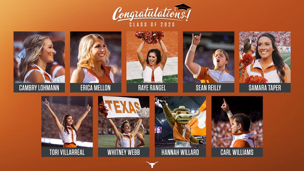 bexhaden's tweet image. Congratulations to our 19 @UTexasSpirit graduates! Thank you for your incredible devotion to our @TexasLonghorns and @UTAustin. You have been awesome ambassadors! 🤘🏼

@_delconte @TexasFootball @TexasMBB @TexasVolleyball @TexasSoccer @TexasWBB #UTGrad2020 #HookEm
