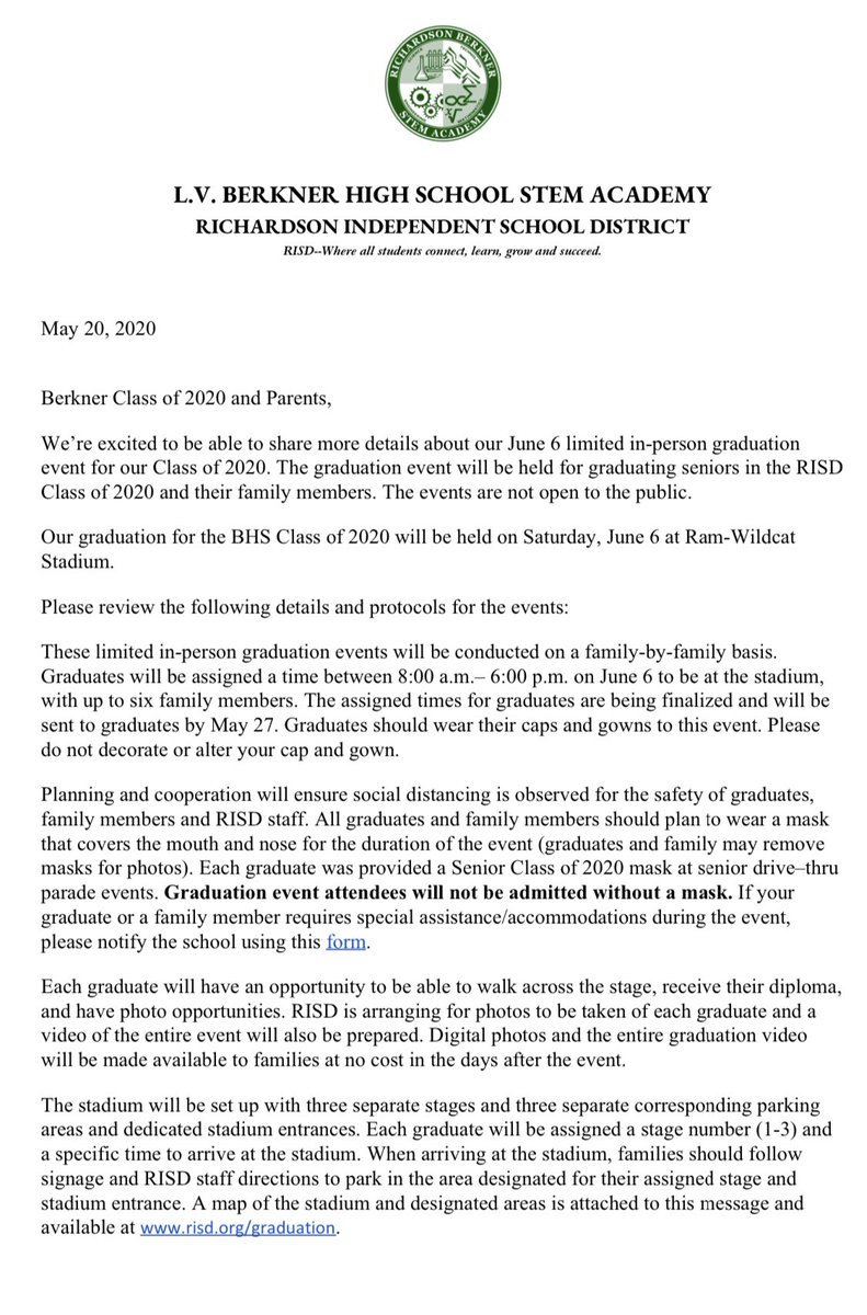 bhsstem's tweet photo. 💚🐑🎓💚Berkner Class of 2020 Graduation Information for 6/6/20! https://t.co/QAB2mMljAh