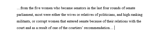 12/For instance in "The Political and Social Rights of Women, Before and After the Islamic Revolution of Iran" (pub. 2010) female senators from the Pahlavi era are said to have achieved their position through familial connections, promiscuity & anything but personal merit: