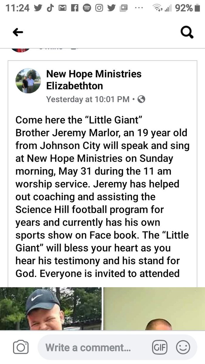 Spread the word 
Please spread the word if you want some good preaching in a good testimony  come to New Hope Ministries in Elizabethton on May 31st
 please come and see what God has laid on my heart for you guys to hear the word of God.