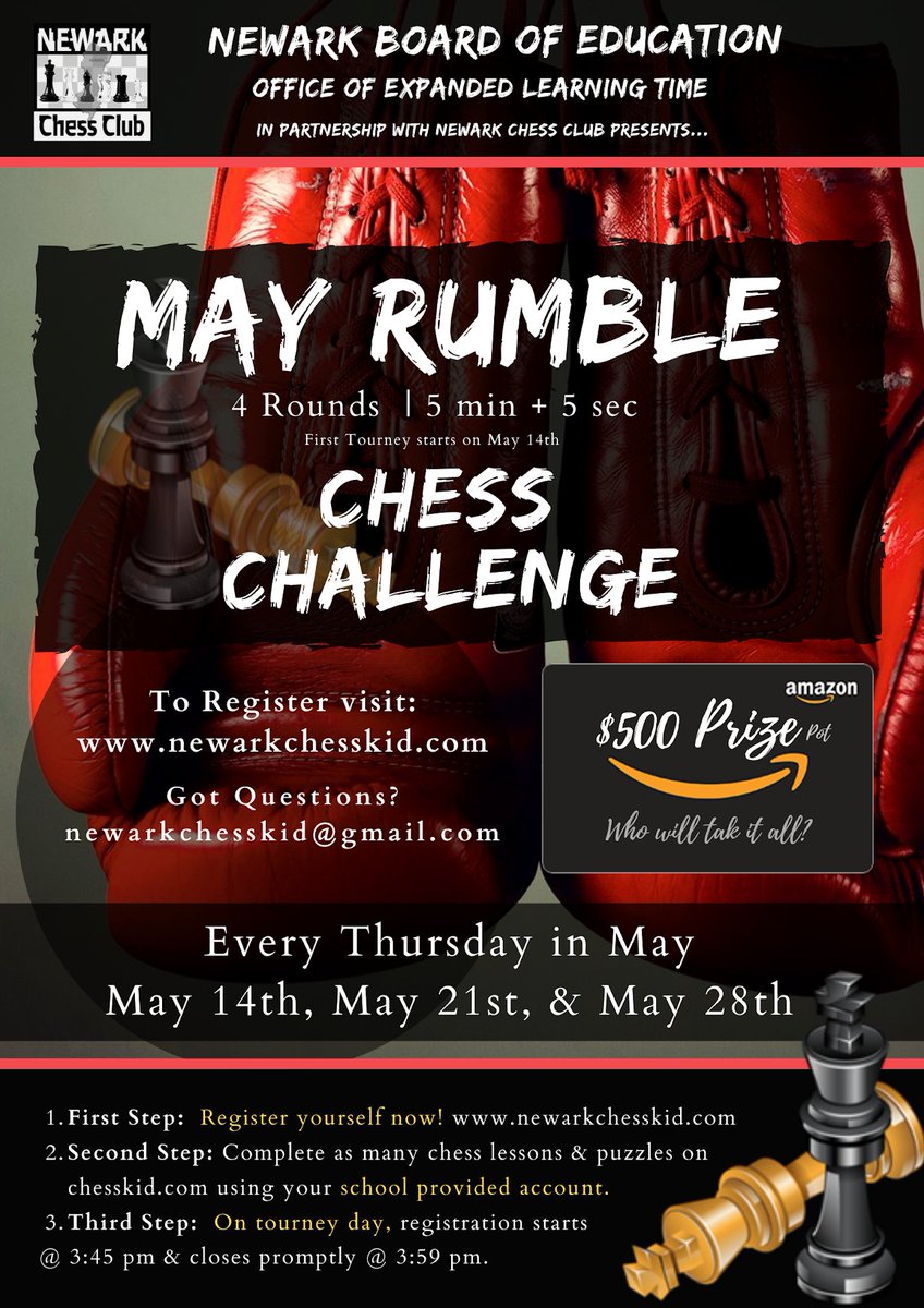 NewarkChessClub's tweet photo. Congratulations to Al-Qudus from Hawthorne Ave. School, the victor of yesterday's May Rumble Chess Challenge! We congratulate him and everyone else that participated yesterday! @NPS_Newark β
#NewarkChessClub #MayRumbleChessChallenge #Newark #SuccessWithChess https://t.co/oW49DSASip