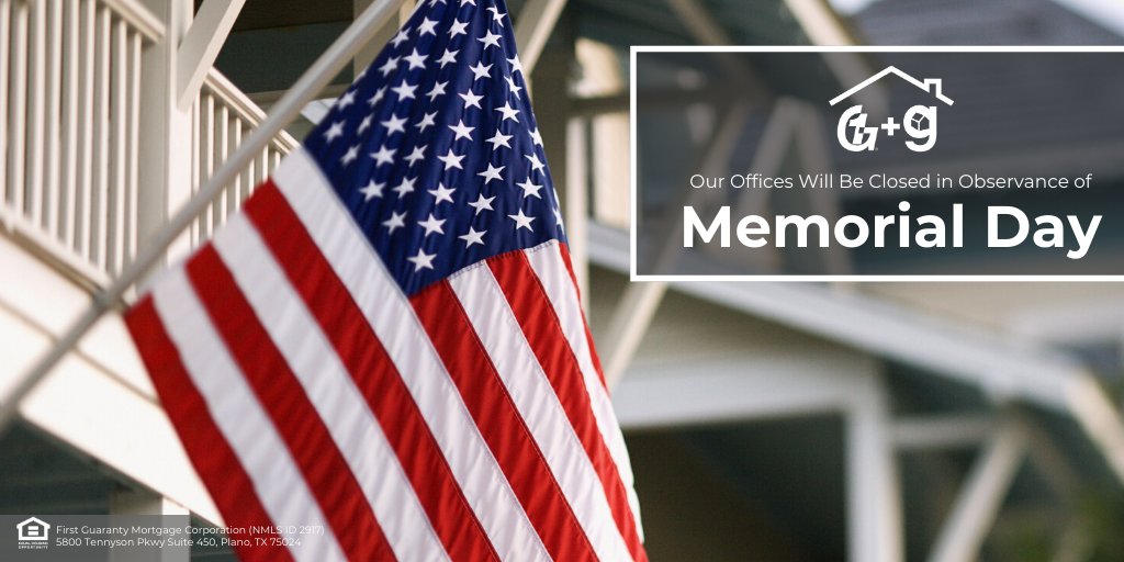 goodmortgage's tweet photo. It’s almost Memorial Day! FGMC + Goodmortgage will be closed on Monday, May 25th in observance of the holiday honoring those who died serving in the U.S. Military. We hope all of our employees and partners enjoy a safe and fun holiday with the people in their life! https://t.co/eZ3xcGQtXr