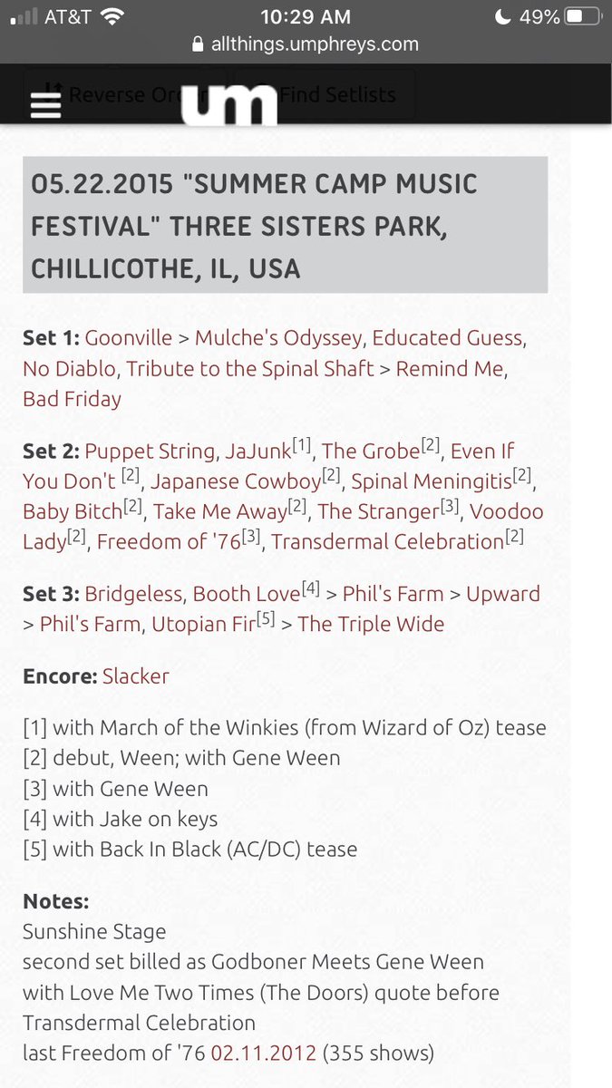 UMfacts's tweet photo. 5 yrs ago @SummerCampFest, GODBONER happened w/@GeneWeen, adding 8 more Ween songs to UM’s repertoire (the band had already played Freedom of ‘76 3 years earlier #umphreys #ween #music #SCamp15 #GodBoner https://t.co/15PKoAmUX2
