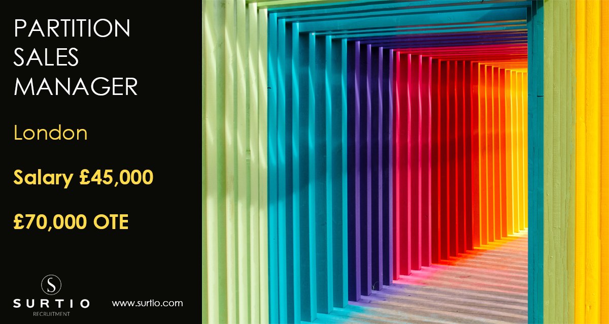 New job: Partition Sales Manager at a manufacturer in London - salary £45,000 - to apply just send us an email (info@surtio.com) - read more here: ow.ly/tC2T50zNH4x

#Jobs #Londonjobs #Salesjobs #Furniture #Design #Office #Workplace #Workspace #Interiors