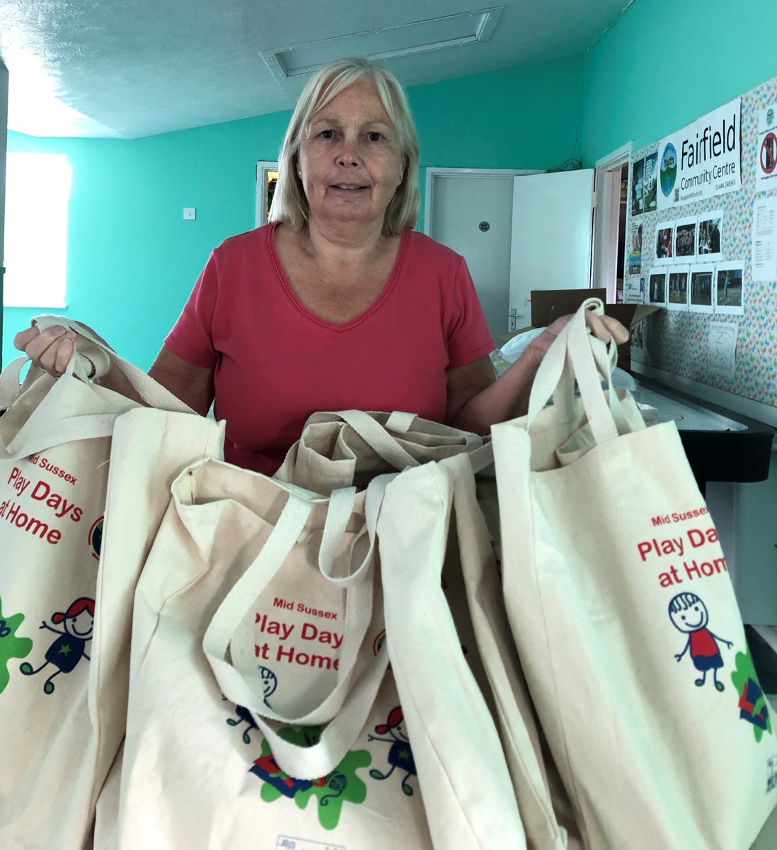 BAGS OF FUN ACTIVITIES – were delivered by the Town Council and <a href="/BHillYouth/">Burgess Hill Youth</a>  Hill Youth to 90 young people across the town.  Pictured below is Jackie, chairperson of Burgess Hill Youth having added extras to the bags and craft items provided by <a href="/MSDCnews/">Mid Sussex District Council</a>
