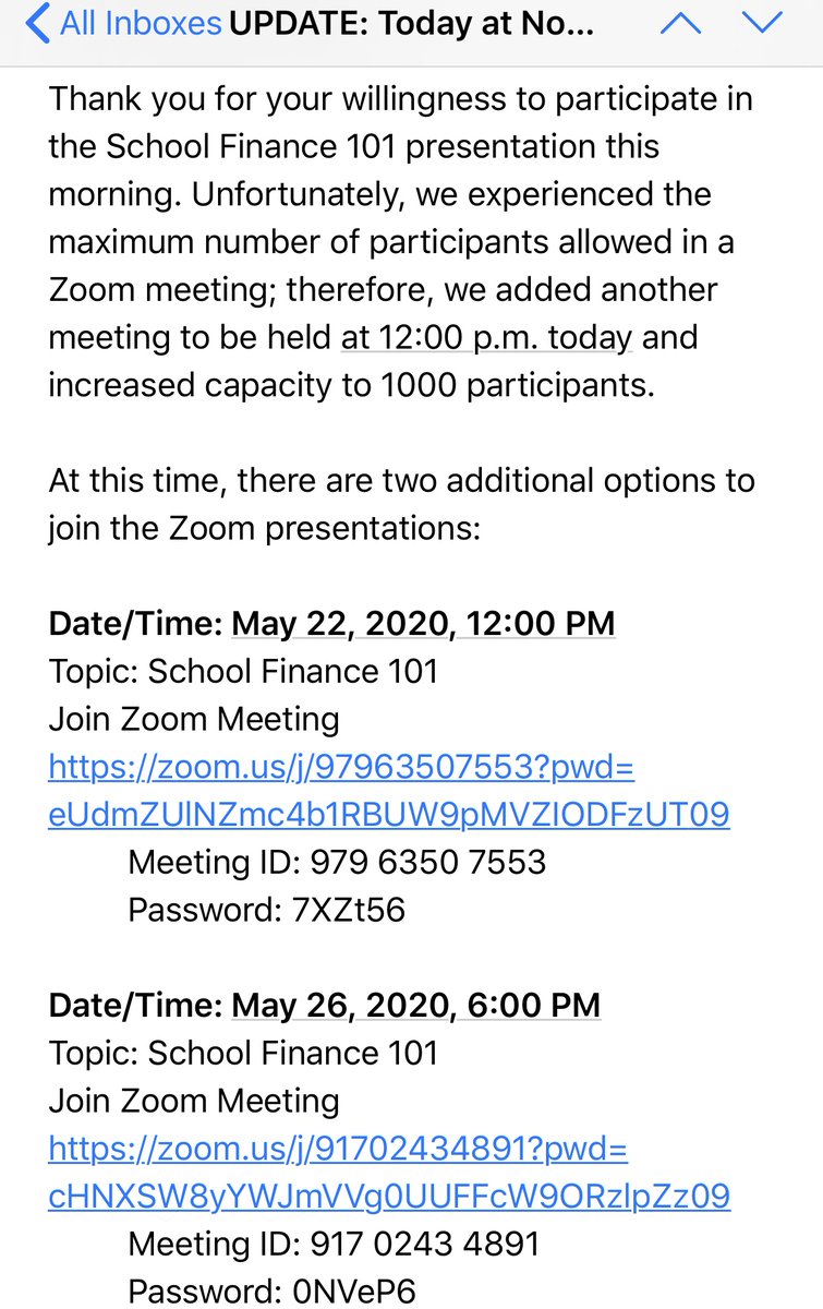 Another opportunity to attend the School Finance 101 is scheduled for today at noon.