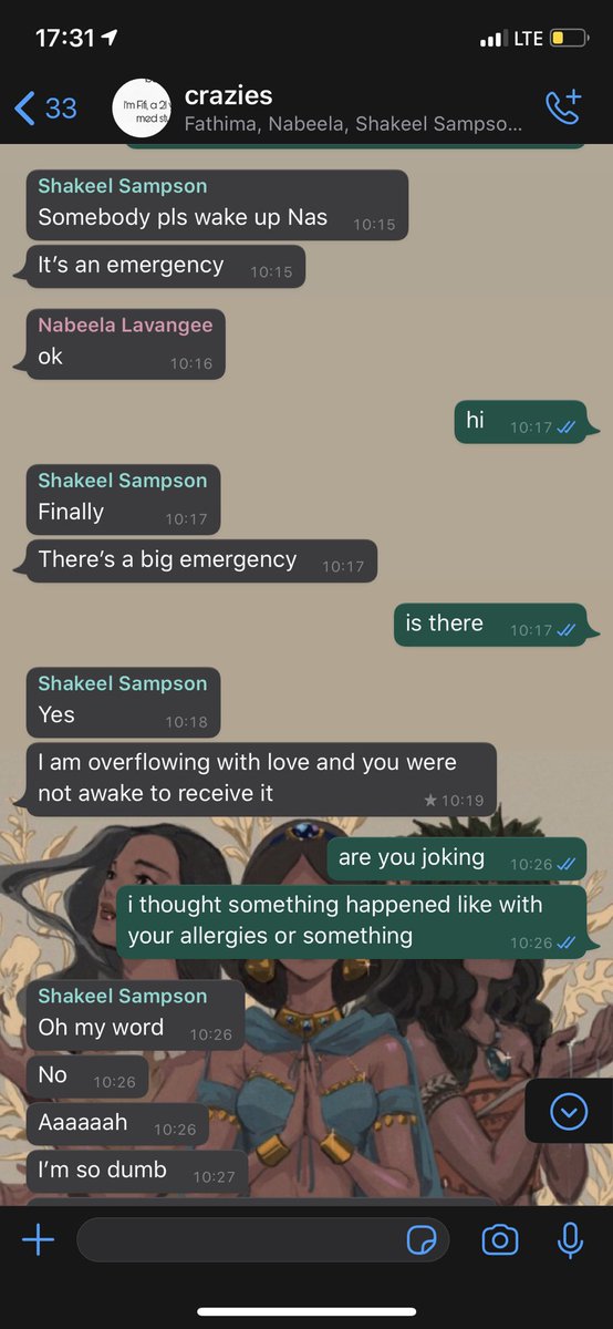 shakeel told nabeela to wake me up the other day bc there was an emergency, the emergency was that he was bored :/this was me the entire day after that