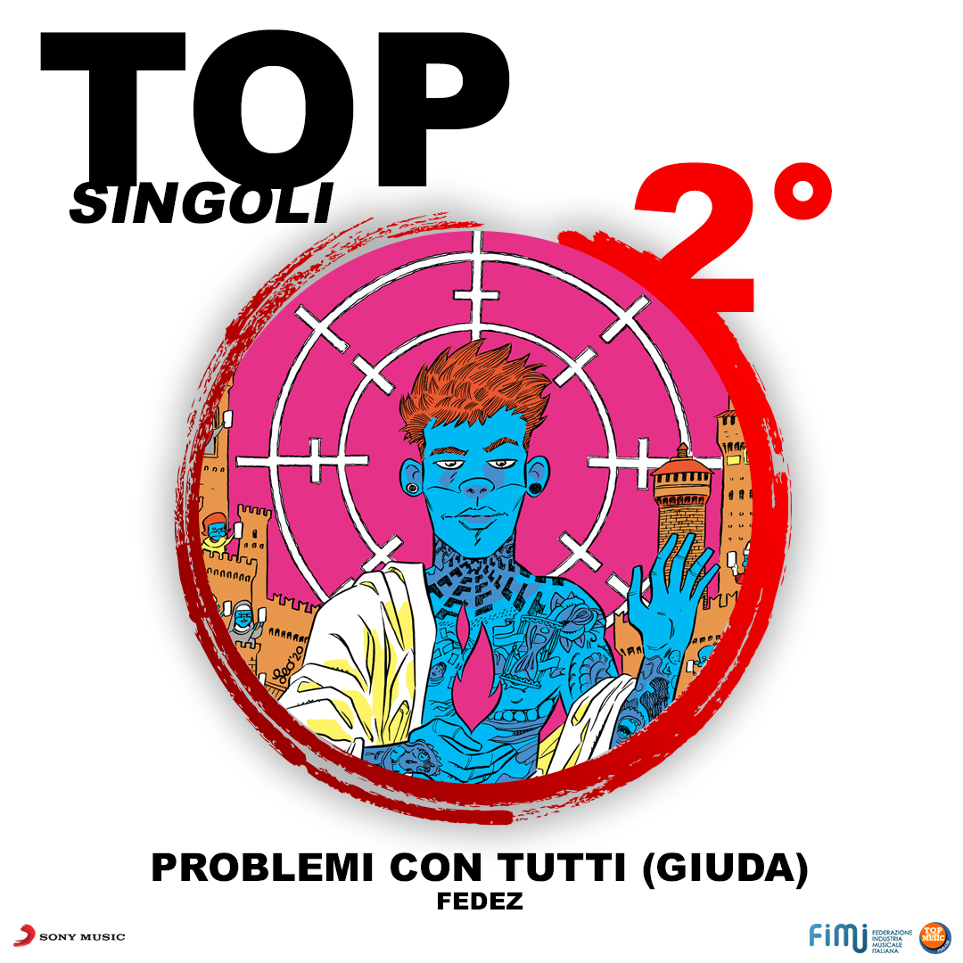 SonyMusicItaly's tweet photo. «...non perdere tempo a salvarmi, ho problemi con tutti!» 🎵
Impossibile togliersi dalla testa #ProblemiConTutti (Giuda)! 🙌
Il nuovo brano di @fedez debutta direttamente sul podio della classifica @fimi_it ⭐ https://t.co/7IzbGJbmQk