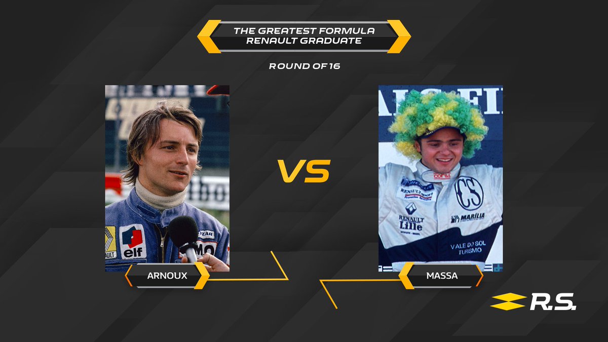RenaultSeries's tweet image. The Round of 16 of the Greatest #FormulaRenault Graduate tournament comes to a conclusion today! 

Who has your vote: René Arnoux 🇫🇷 or @MassaFelipe19  🇧🇷?

👉 formulerenault.com/round-of-16-ar…