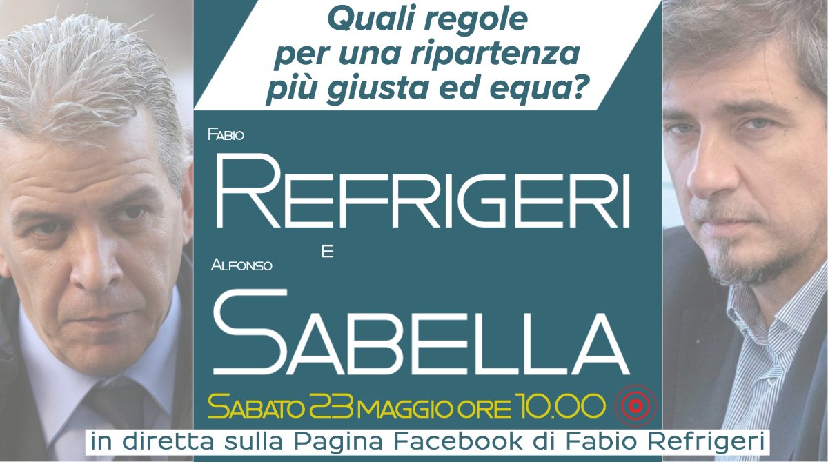 refrigeri's tweet photo. Il 23 maggio alle 10.00 vi aspetto sulla mia pagina facebook per discutere insieme ad Alfonso Sabella di equità e giustizia. https://t.co/8CtlkpWlF1