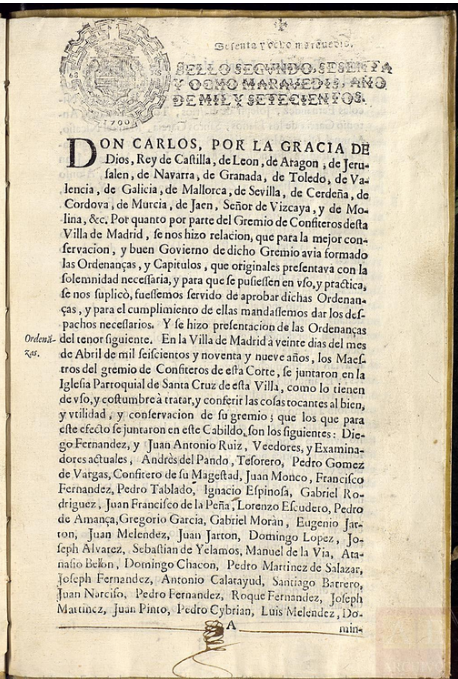 ArchivesPortal's tweet photo. #isolationbaking goes back to Spain with this document from the @ArchivosEst: a set of policies for the master pastry chefs, signed by Carlos III. The book is available at https://t.co/9GisSIuYo9 - full recipe of the “rajadillo” on our blog: https://t.co/DE0QGKGc53
#bakingfriday https://t.co/dyp99LJMkf