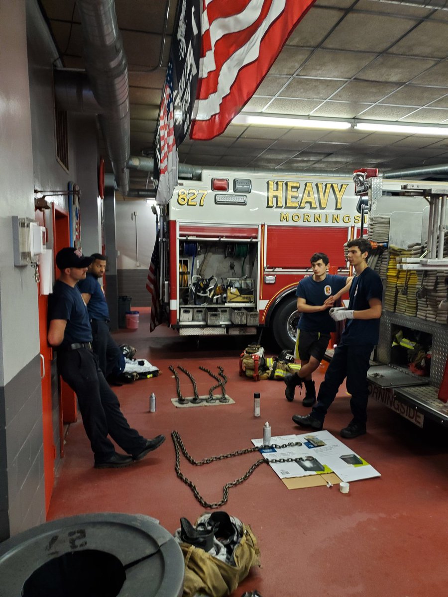 obrien324's tweet photo. Members show pride in the @mvfd27 Squad company by reviewing stabilization and painting the chains. The paint helps members quickly identify the lengths while performing under pressure. https://t.co/BCUfr2HyG0