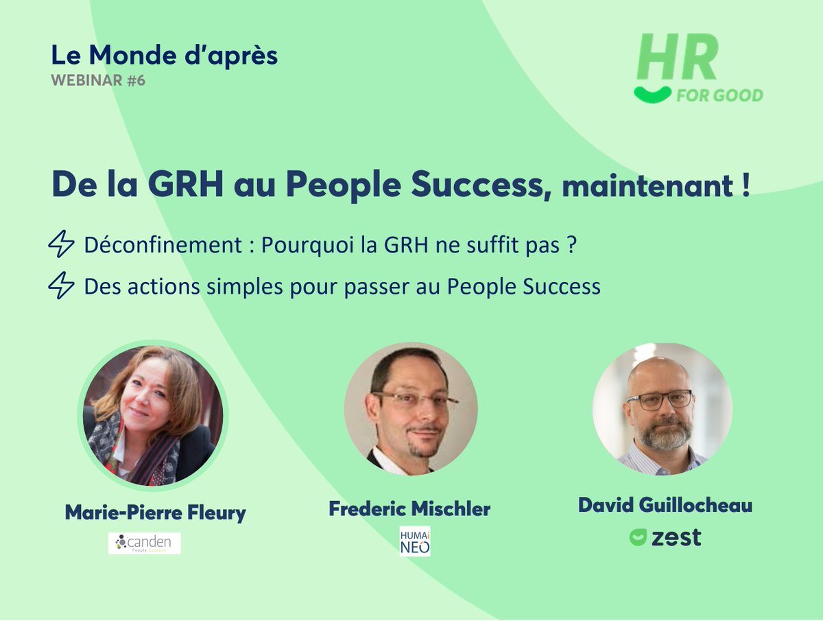 Fred_M's tweet photo. Heureux de vous retrouver jeudi matin à l'occasion du #Webinar "De la #GRH au #PeopleSuccess, maintenant !" et à l'idée de nos interactions @dguillocheau @MpFLEURY_ #PivotRH #HRforgood #InspirationRH #Déconfinement #RH : https://t.co/5JePBDWDRR https://t.co/RzHpXfalfk