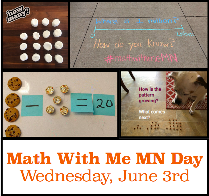 mathwithmeMN's tweet photo. #MathwithmeMN invites you to join us on June 3 for #MathwithmeDAY! Create a public math
installation to share with the public!
@MnDeptEd @EducationMN @NCTM @mctm_mn @GovTimWalz @mcricker @JoeGothard @Craig_SPPS @SPPS_News @SuptGraff @MPS_News @Public_Math #mtbos #iteachmath https://t.co/FP5REQDgBE