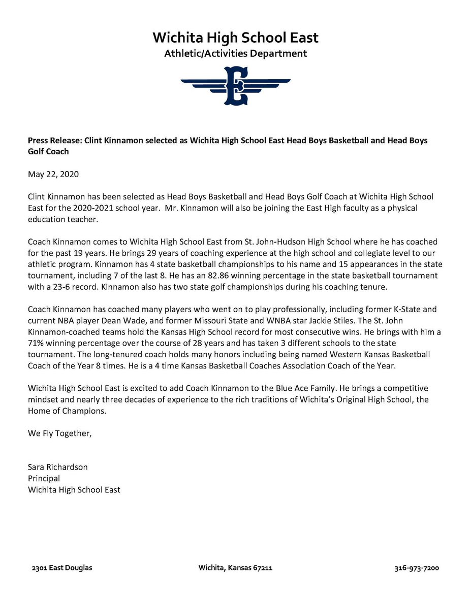 MrsBlueAce's tweet photo. East High would like to Welcome Coach Clint Kinnamon as our Head Boys Basketball &amp; Golf Coach for the 2020-2021 School Year!! Welcome to the Blue Ace Family! #WeFlyTogether https://t.co/KNbzrUuF37