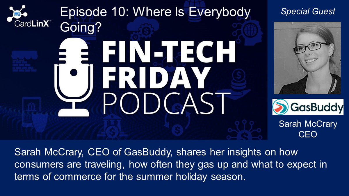 Where Is Everybody Going? <a href="/MsSarahMcCrary/">Sarah McCrary</a>, CEO of <a href="/GasBuddy/">GasBuddy</a>, discusses how consumers are actually traveling, how often they #gas up &amp; what to expect in terms of #commerce for the #summer #holiday season. Listen to #CardLinx #FinTechFriday #podcast here: cardlinx.org/podcasts/#curr…
