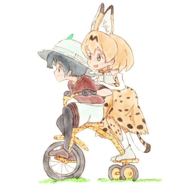 kaban (kemono friends) ,serval (kemono friends) 2girls multiple girls animal ears shirt gloves tail serval print  illustration images