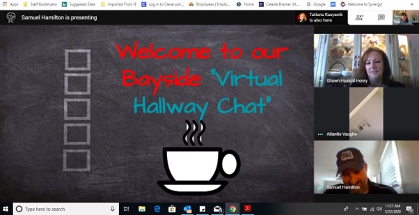CoachVedder_HPE's tweet photo. Today our #Amazing ILT hosted "Virtual Hallway Chats" for our teachers. It was SO awesome to reconnect with folks just like we would if we were seeing them in the hall at school. So grateful to be on this team &amp; work with these great educators! #SEL @BHSMarlins @Marlinvillejdm https://t.co/gP38Cmm9sc