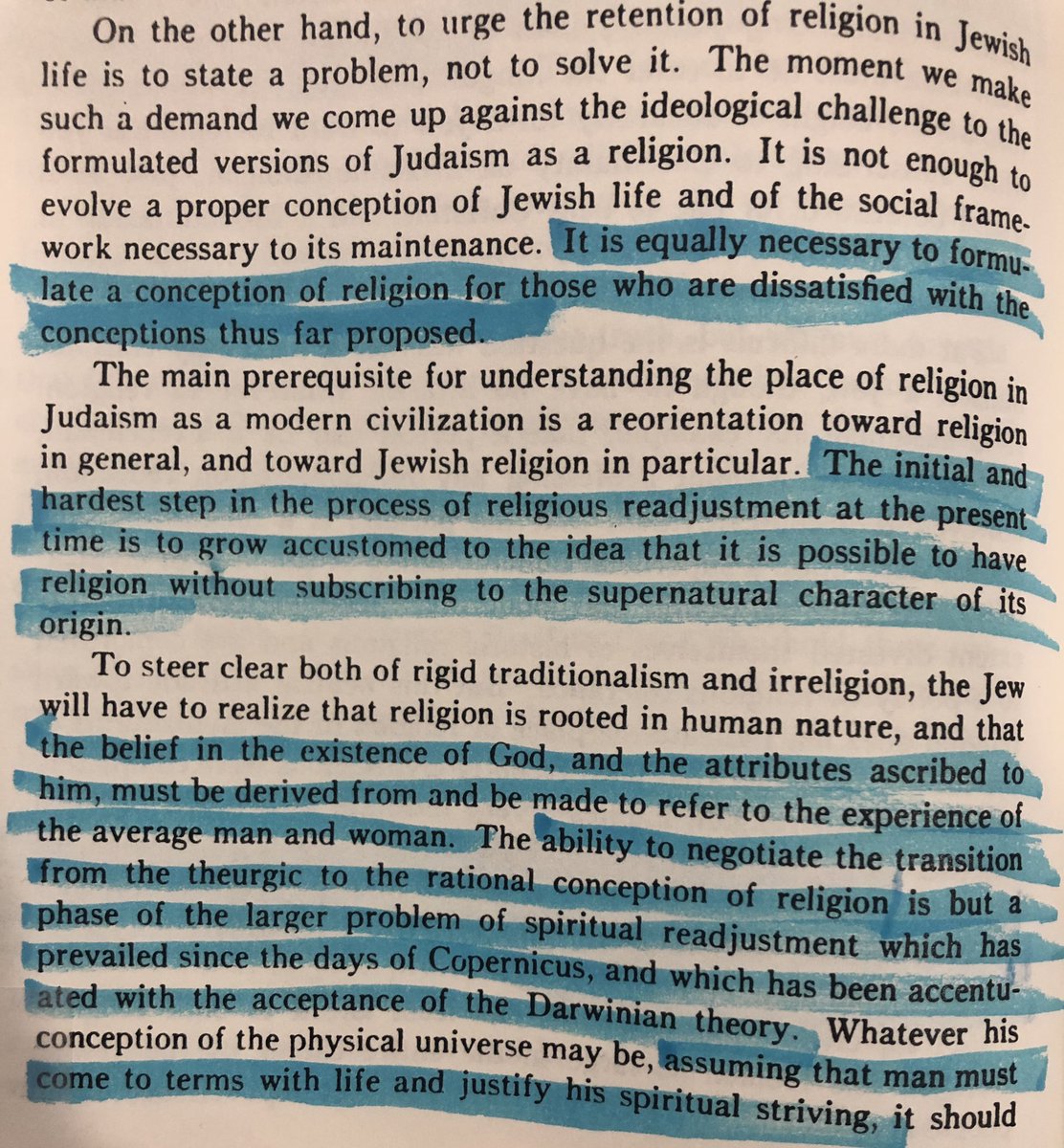 "...the ability to negotiate the transition from the theurgic is to the rational conception of religion is but a phase of the large problem of spiritual readjustment...man must come to terms with life and justify his spiritual striving..."