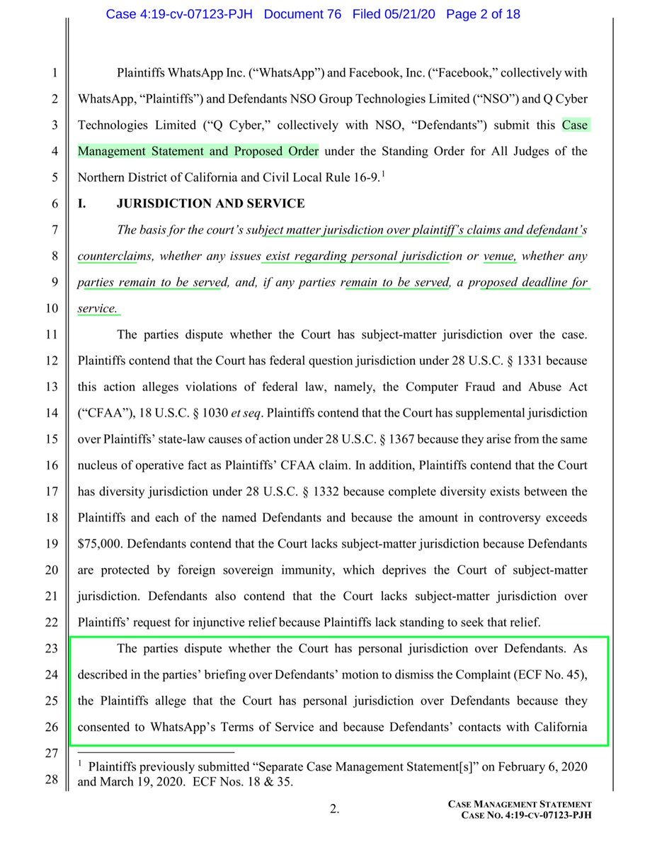 so  @Facebook &  @WhatsApp going THERE - gulp“around April 2019 and May 2019, Defendants used WhatsApp servers..to send their Spyware to approximately 1,400 mobile phones and devices belonging to attorneys, journalists, human rights activists, government officials, and others”